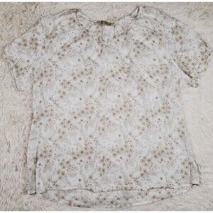 Woolrich Women's Floral Lightweight Top Cotton Split Neck See Through Ivory Sz L